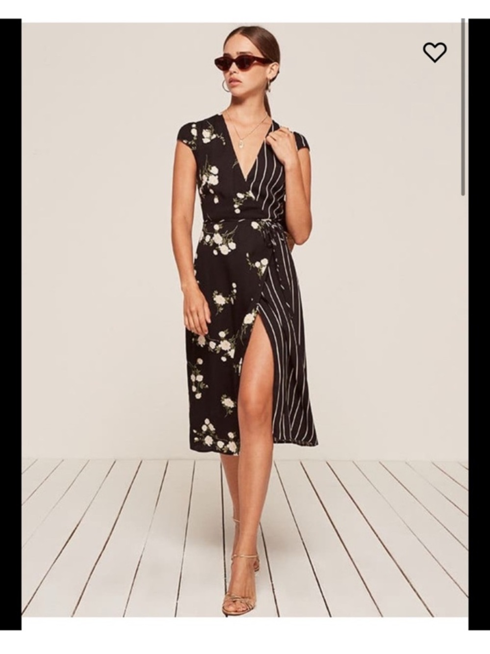 REFORMATION; Sabrina Dress; Floral & Stripe Wrap Dress - Black